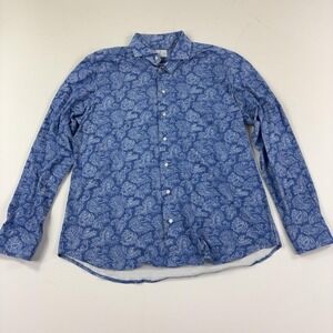 Emanuel Berg Shirt Mens L/XL Blue Paisley Long Sleeve Button Up Spread Collar